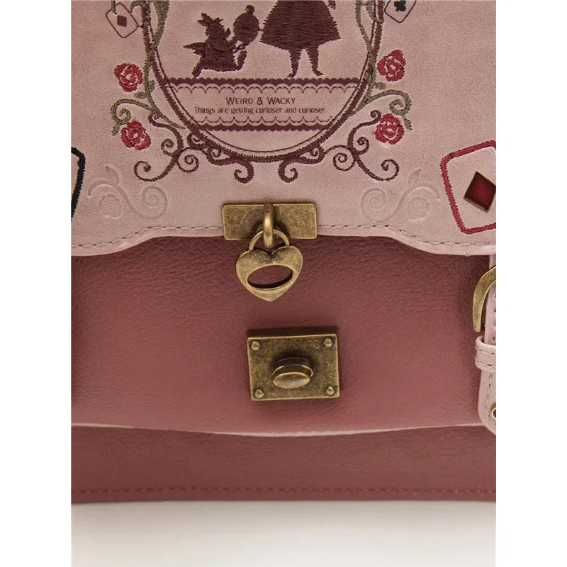 Alice In Wonderland backpack axes femme vintage student schoolbag playing cards Silhouette backpack college style leather bag