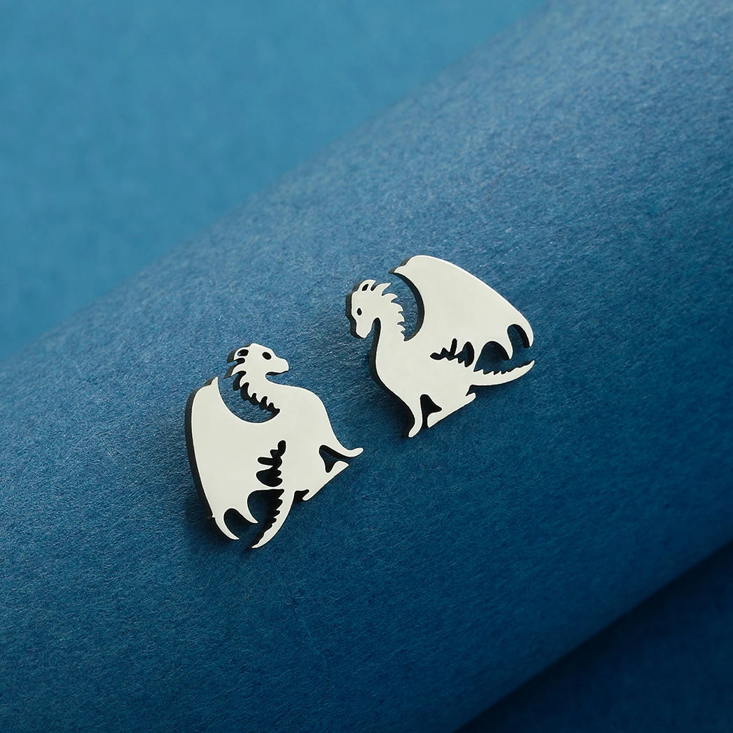 Punk Black Dragon Ear Stud - Trendy Western Stainless Steel Earrings for Men & Women