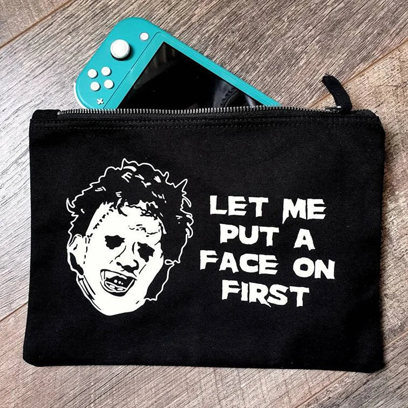 Let me put a face on first Horror movie Makeup bag scary goth happy Halloween eve party fall birthday decoration friend gift