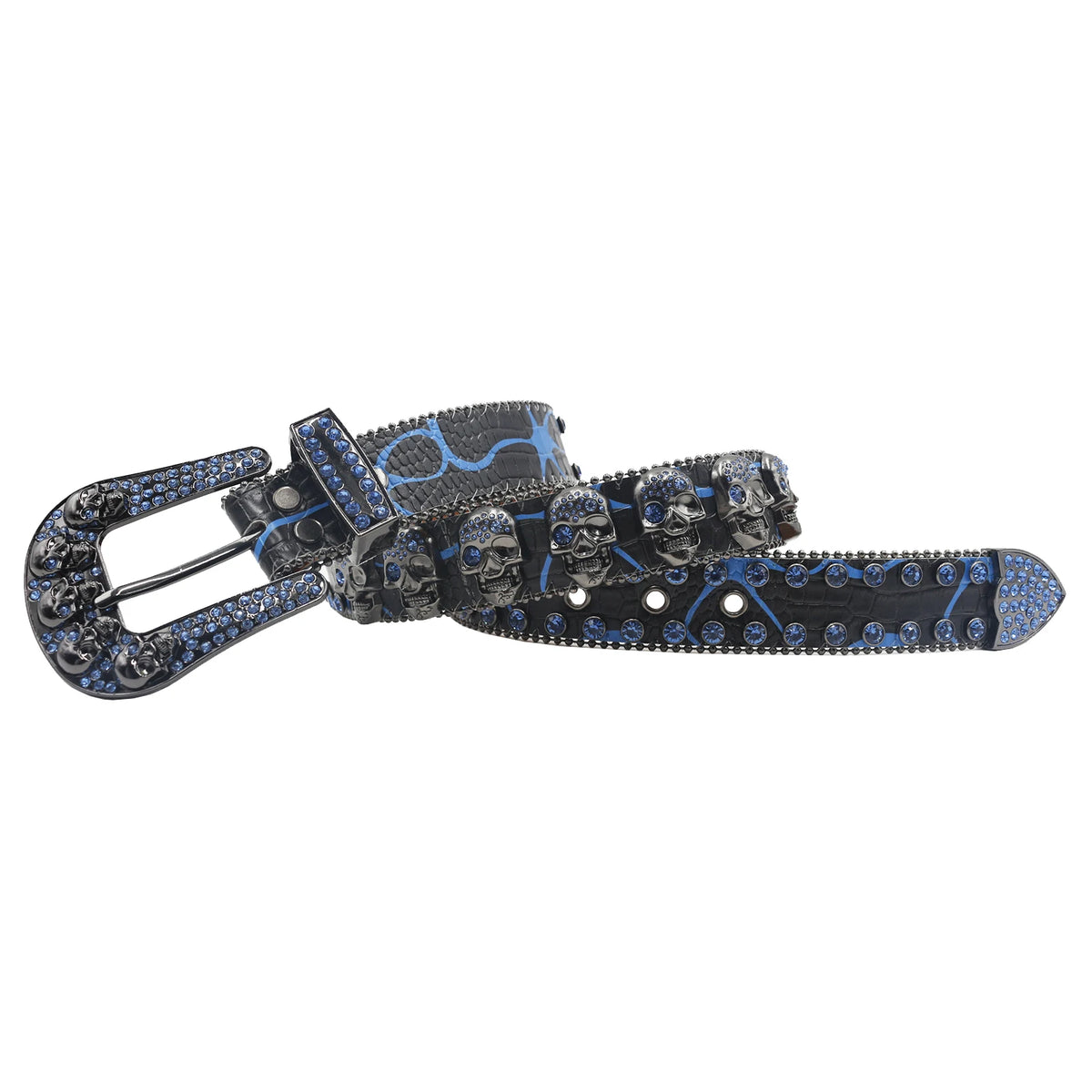 Skull Designer Leather Diamond Waistband Men's Women's Fashion Rhinestone Belt Western Cowgirl Bling Studded For Jeans Dress