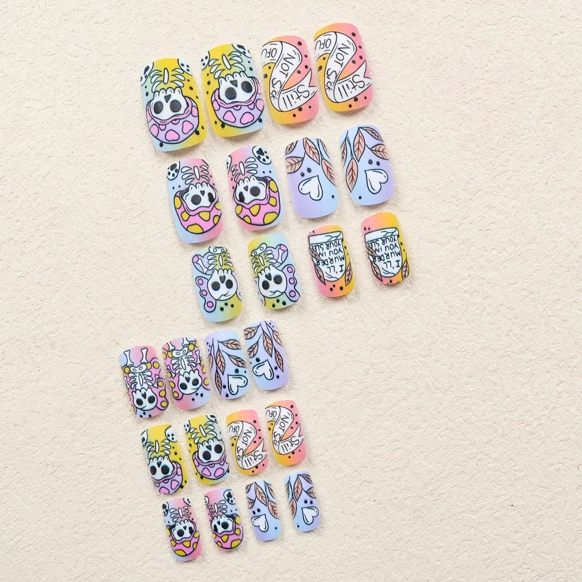 24-Piece Halloween Press-On Nails Set - Mixed Colors, Short Square Shape, Matte Finish with Skull and Holiday Designs