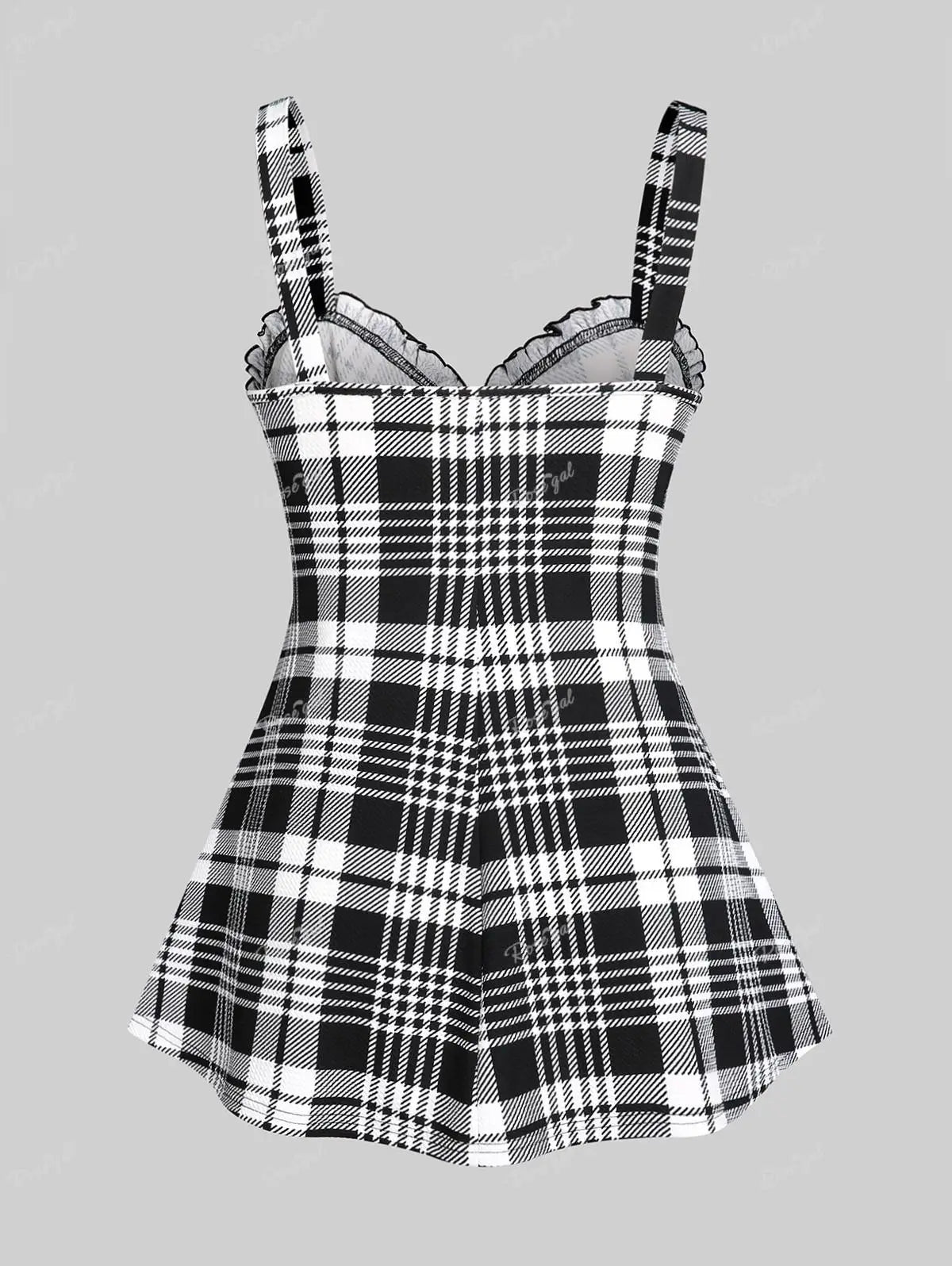 ROSEGAL Plus Size Plaid Tanks | Fashion Sweetheart Neck Front Full Zipper Ruffles Vests | Women Summer Streetwear Lace-Up Tops