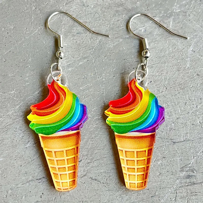 New Rainbow Game Machine, Mushroom Elf, and Comrades Earrings - Colorful Acrylic Fun Summer Beverage Earrings, Perfect Gift