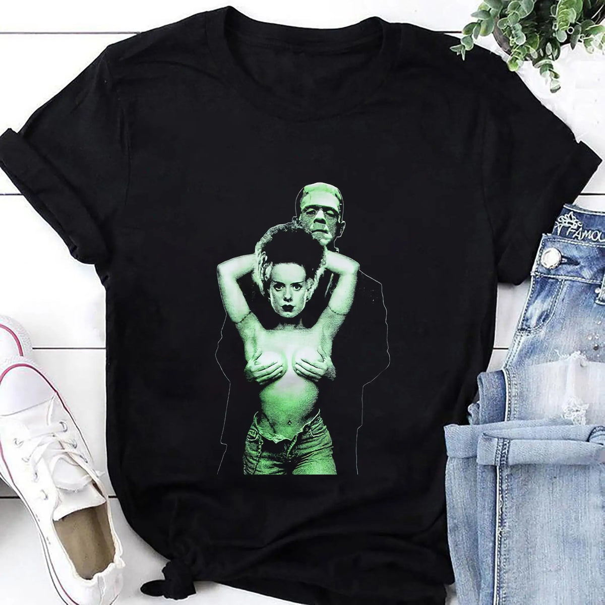 Frankenstein & Bride Horror Monster Movie T-Shirt – Vintage Unisex Short Sleeve Fan Gift