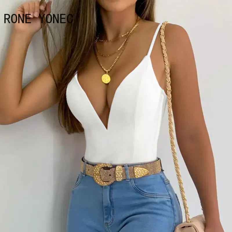 Women Chic Deep V Neck Sleeveless White Camis Crop Top with Wing Decoration - Sexy Summer Casual