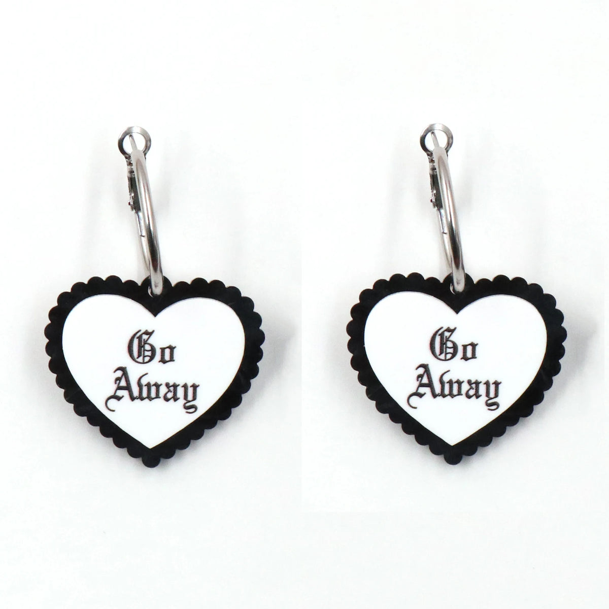 1 Pair New CN Drop Heart Shape 'Go Away' Trendy Acrylic Earrings Jewelry for Women