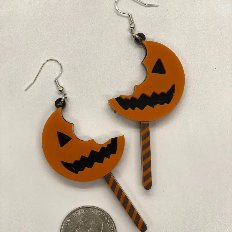 Gothic Halloween Pumpkin Lollipop Drop Earrings – Funny Ghost & Bat Acrylic Earrings, Hiphop Jewelry Gifts for Women