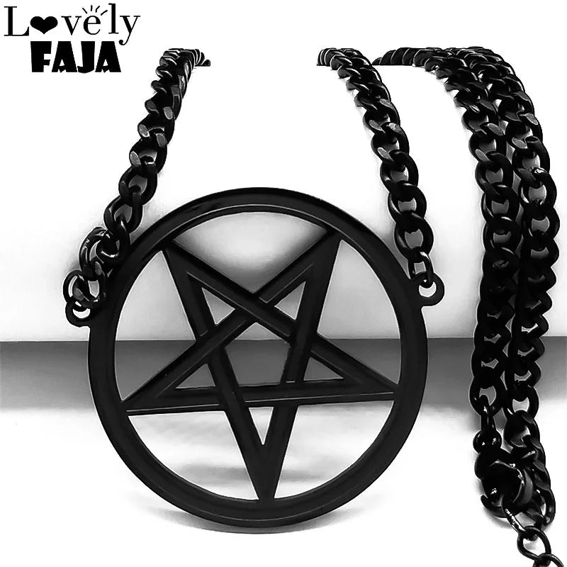 Inverted Pentagram Stainless Steel Choker Necklace - Black Women’s Chain Jewelry