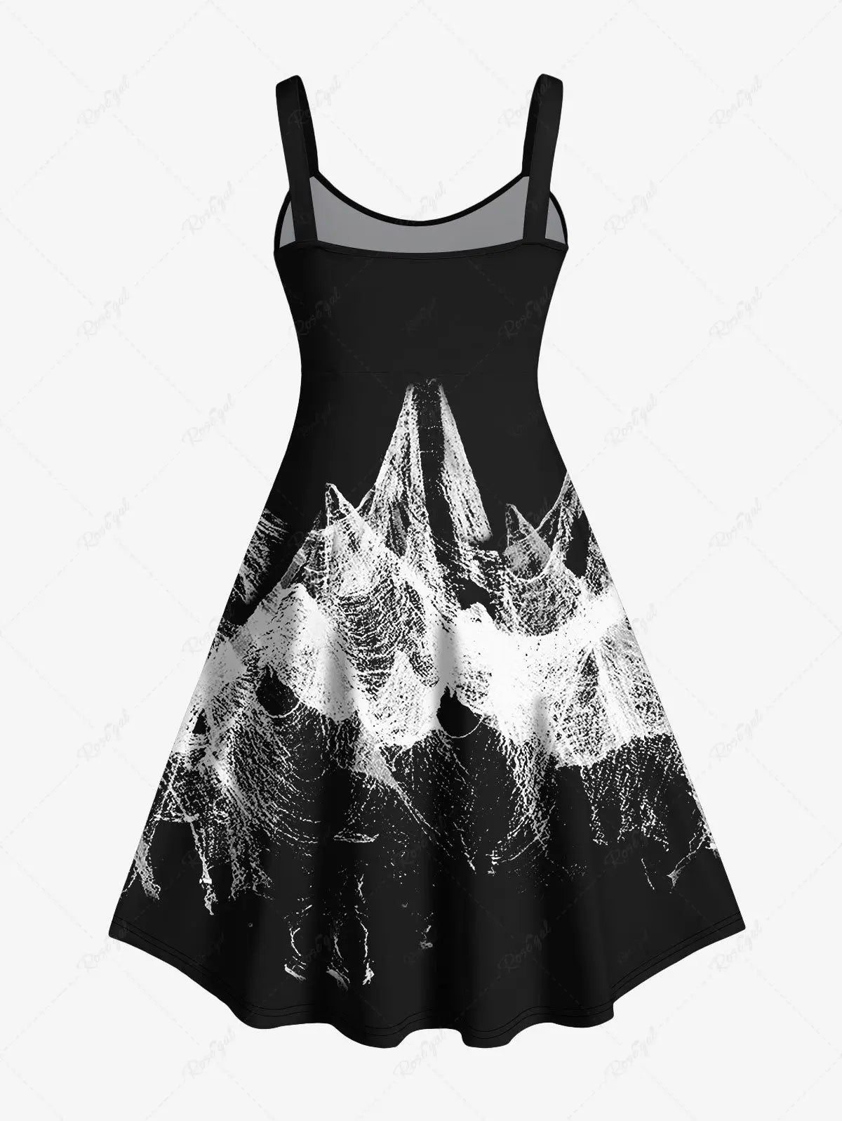 Autumn 2023 New Plus Size Women's Halloween Skeleton Heart Ripped Mesh 3D Printed Daily Casual  Backless Sleeveless Tank Dress