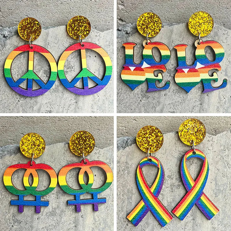 Rainbow Shiny Acrylic Earrings - LGBTQ+ Harmony Ribbon, Peace Sign, Love Pendant Jewelry