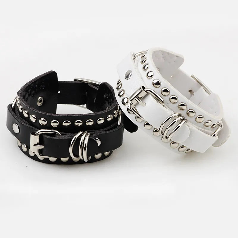 Black Leather Wristband Bracelet Cuff Goth Gothic Punk Bracelets Women Men Spikes Rivet Stud Bangle Cosplay Rock Unisex Jewelry