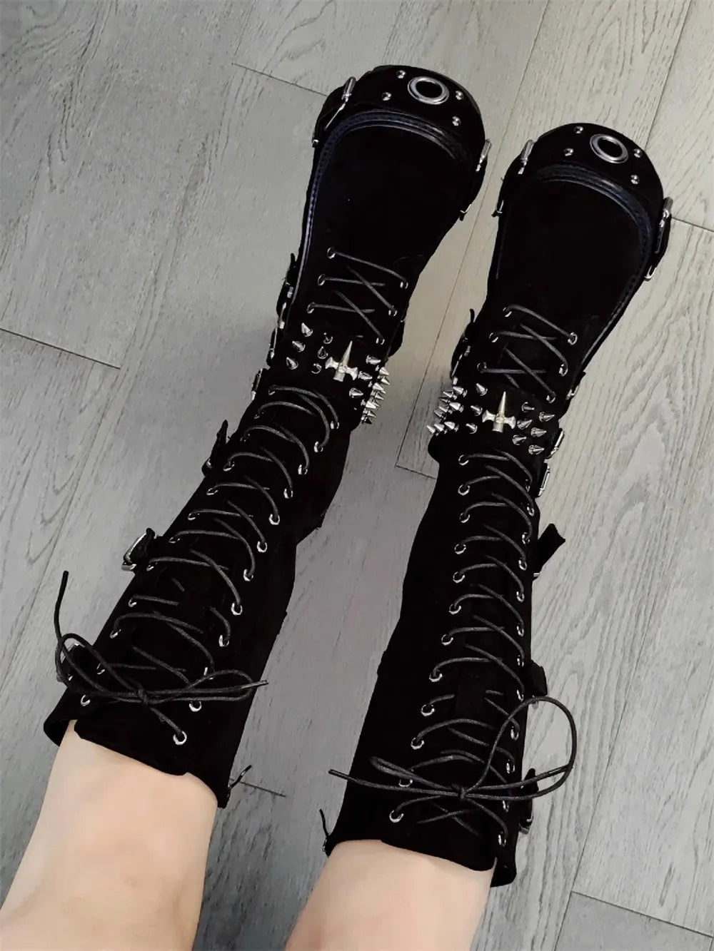 Women Motorcycle Boots woman high Heels pumps Lady knight boots girl punk Gothic long boots customized shoes rock heavy industry