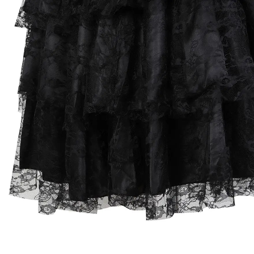 Gothic Sexy Floral Lace Mesh Tulle Mini Pleated Skirt - Party Dance Fashion Skirt, Plus Size