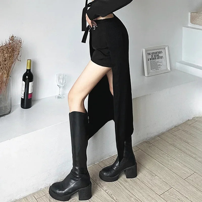 Goth Dark Sexy Mini Irregular Hem High Waist Punk Rock Cargo Skirt