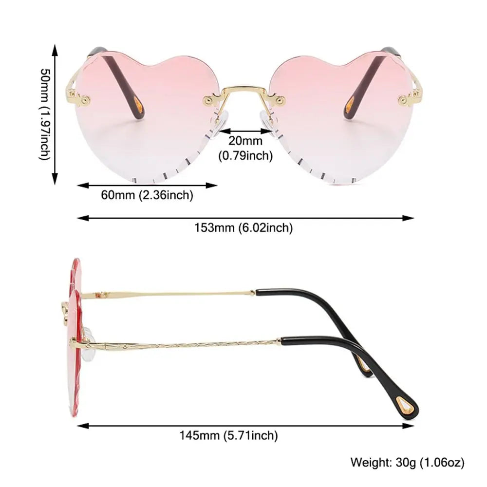 Heart-Shaped Rimless Sunglasses - Thin Metal Frame with Gradient Lens, Love Heart Design, UV400 Eyewear for Women