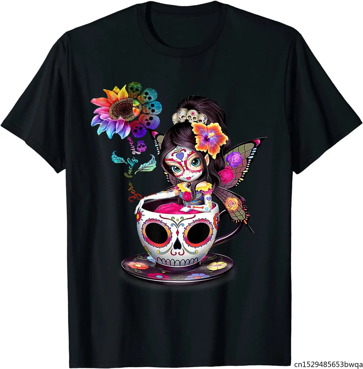 Bright Sugar Skull Rainbow Sunflower T-Shirt - Casual Summer Cotton Tee for Men & Women