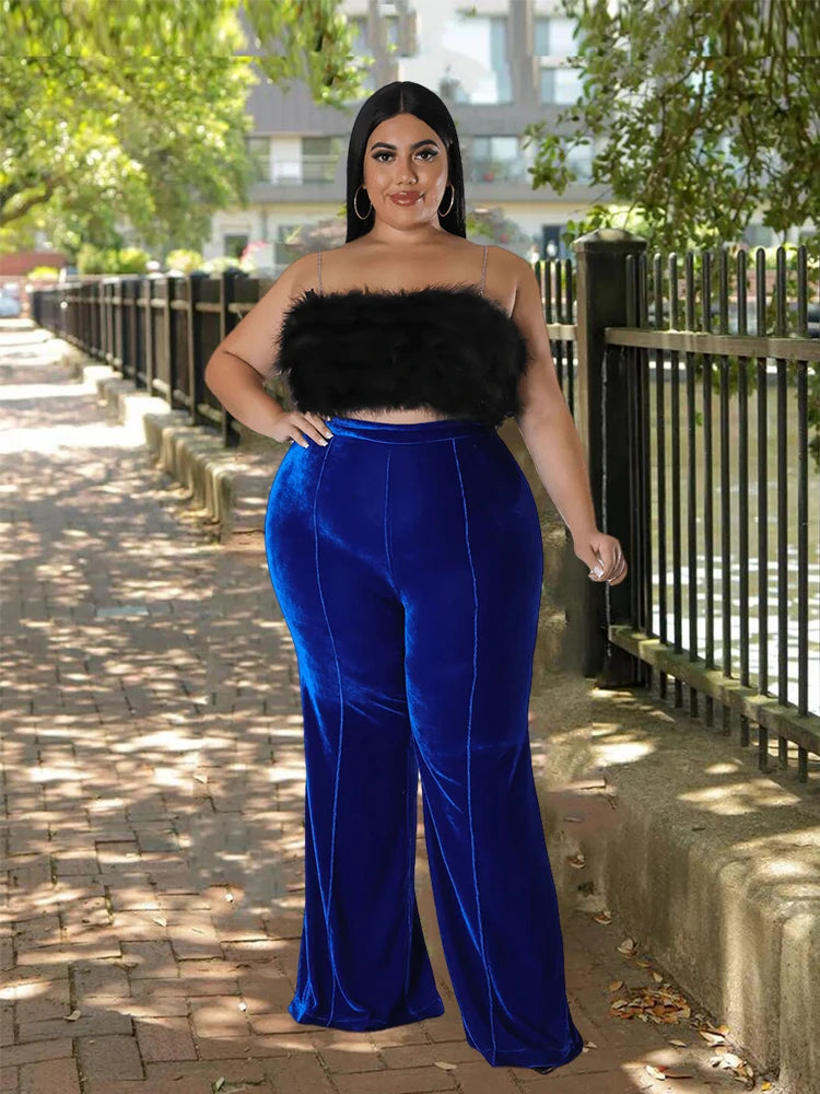 Elegant Winter Velvet Pants – Plus Size Women’s Thick Straight Casual Trousers