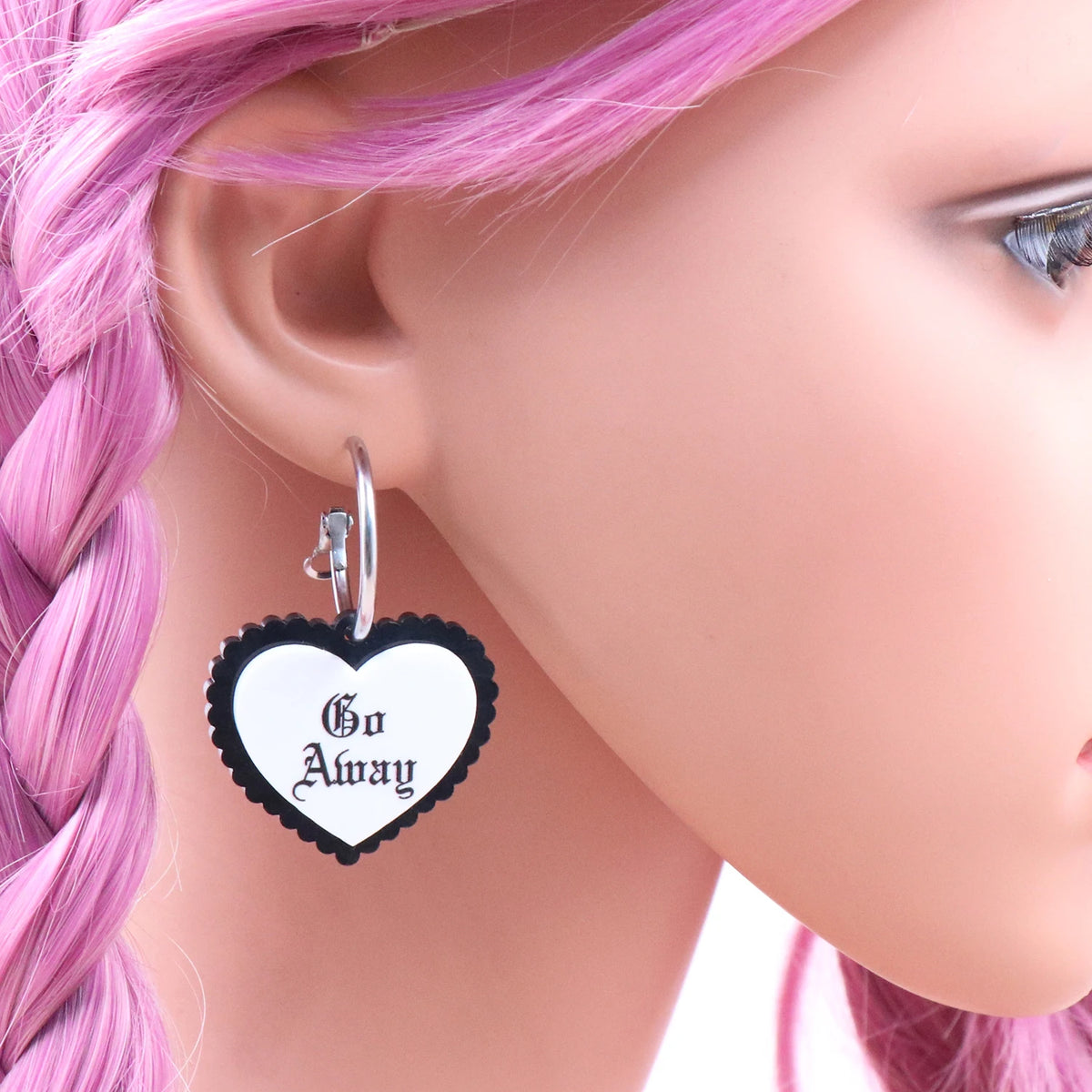 1 Pair New CN Drop Heart Shape 'Go Away' Trendy Acrylic Earrings Jewelry for Women