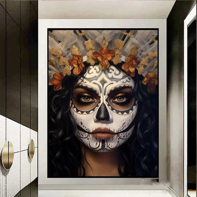 La Catrina Sugar Skull Girls Poster Prints Mexican Day of The Dead Gothic Canvas Painting Wall Art Picture for Room Home Decor