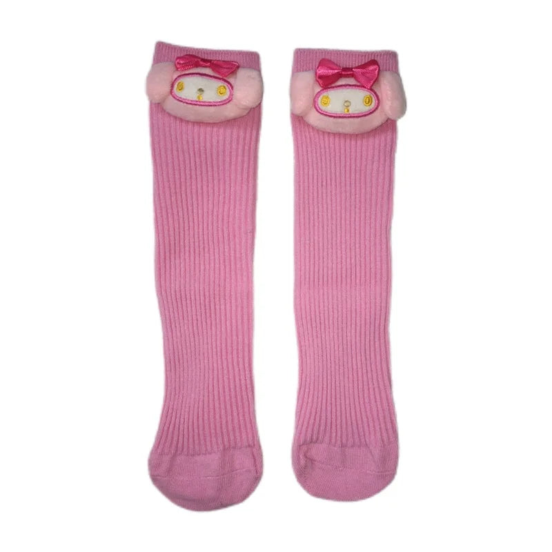 Cute Girls' JK College Style Lolita Knee-High Socks – Anime Kuromi, Melody, Cinnamoroll Designs