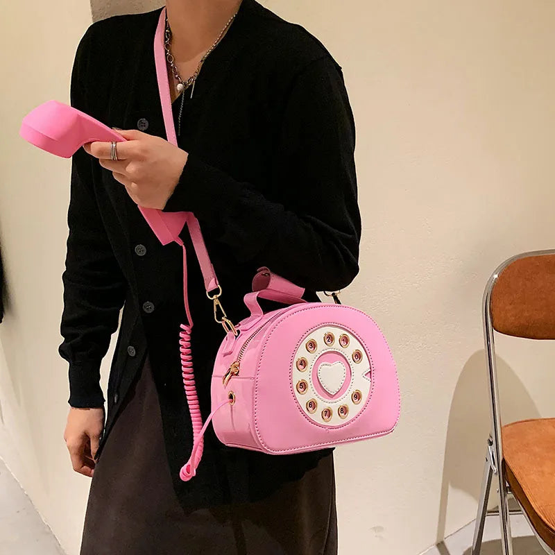 Retro Rotary Dial Telephone 3D Shaped Vintage Novelty Crossbody Bag