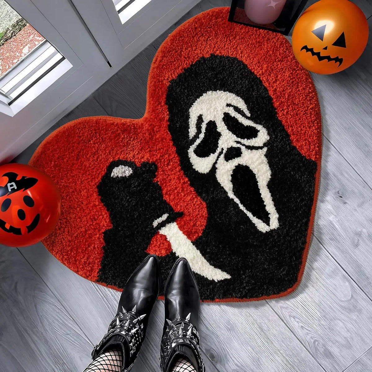 Halloween Absorbent Bath Mat | Black Red Non-Slip Gothic Soft Fluffy Carpet | Washable Cartoon Rug