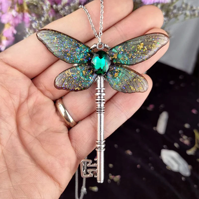 Goddess Crystal Witch Necklace – Butterfly Key, Cicada Wing, Occult Fairy Protection Jewelry