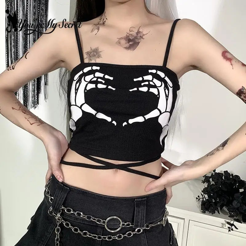 [You're My Secret] Tops Vest Summer Gothic Design Sling Top Sexy Backless Tank Tops for Women Streetwear Strapless Camisole