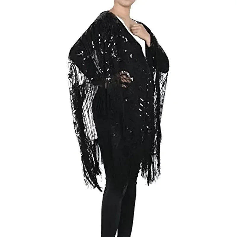 Women's 1920s Shawls and Wraps for Evening Dresses Oversized Sequin Beaded Fringed Wedding Cape  cosplay costumes