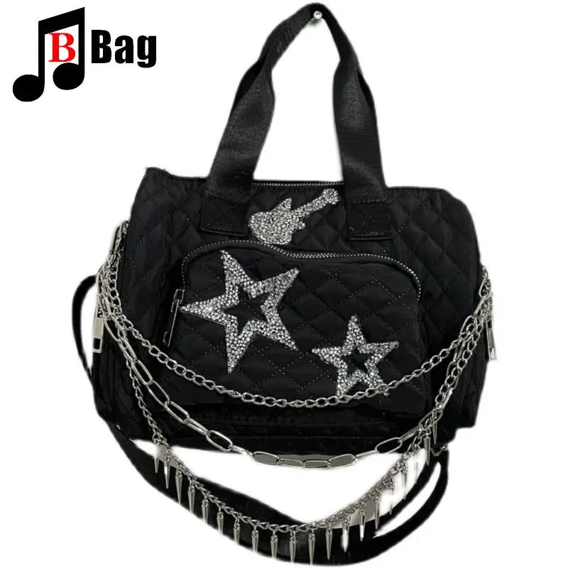 Goth Punk Women's Fashion Handbag - Casual Crossbody Diamond Shoulder Bag, Oxford Cloth Waterproof All-Match Messenger