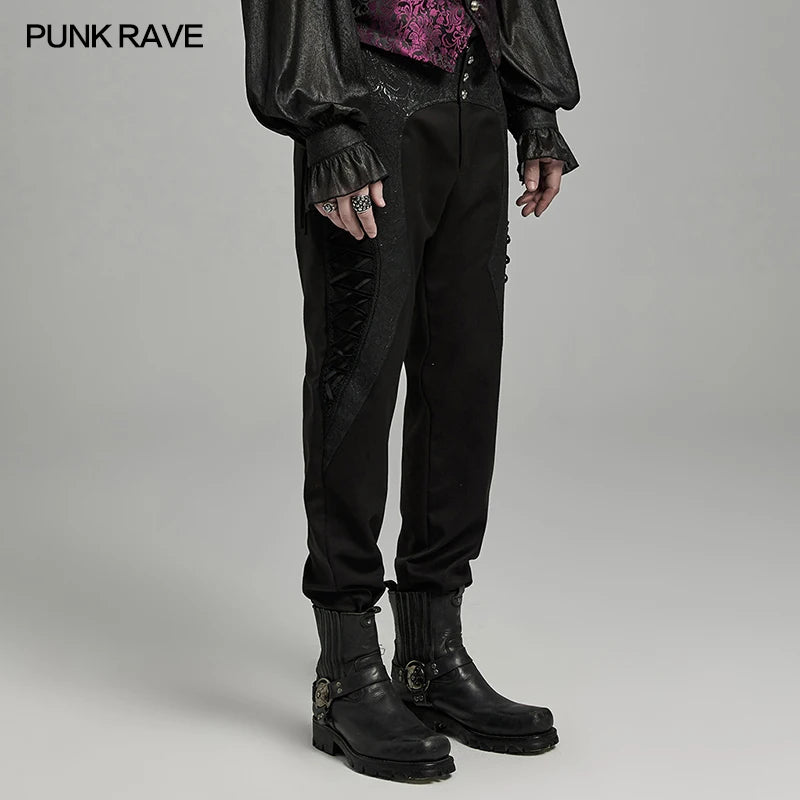 PUNK RAVE Men's Gothic Will Weaving and Bright Jacquard Patchwork Pants Irregular Symmetrical Trousers Men Clothing Streetwear