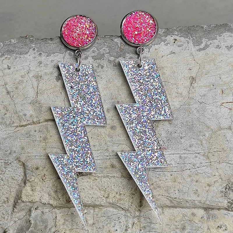 New Bohemian Earrings Fashion Lightning Earrings Trend Sparkling Powder Laser Stainless Steel Needle Stud Acrylic Earrings Gift