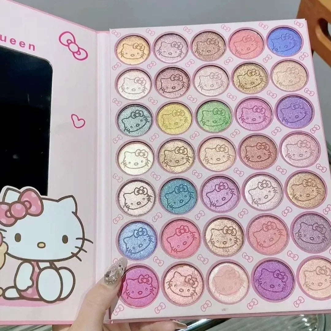 2024 New Hello Kitty 35-Color Eyeshadow Palette – Shimmer & Matte Disc with Makeup Mirror, Accessories for Girls & Women