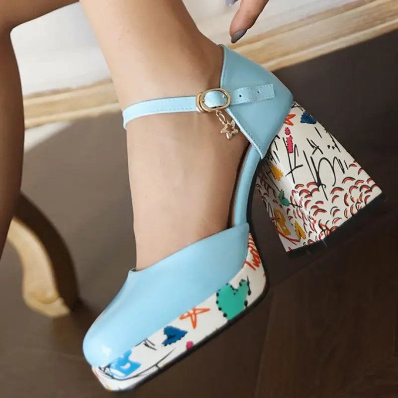 Elegant Women's High Heels – Summer/Spring Floral Bottom Pumps, Platform in Blue, Red, Black, Heeled Party Shoes