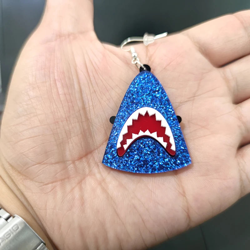 KUGUYS Jewelry Shark Drop Earrings for Women Trendy Glitter Acrylic Accessories