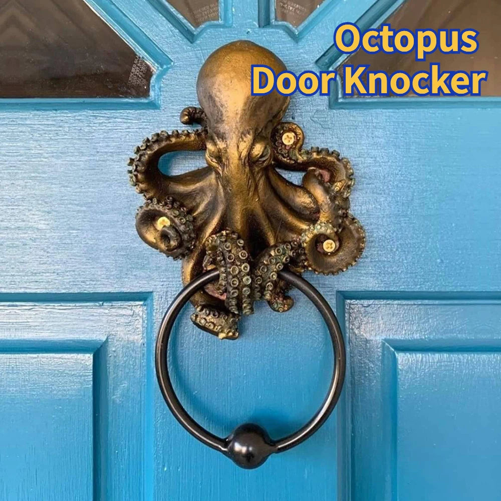 Octopus Skull Door Knocker – Unique Gothic Resin Handicraft for Home, Outdoor Garden Decor, and Towel Hanging Rack