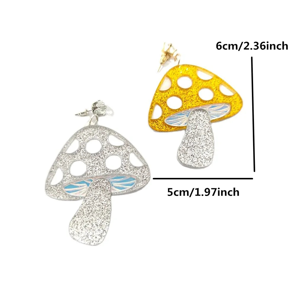 KUGUYS Glitter Mushroom Drop Earrings | Acrylic Fashion Jewelry for Women | Trendy Accessories