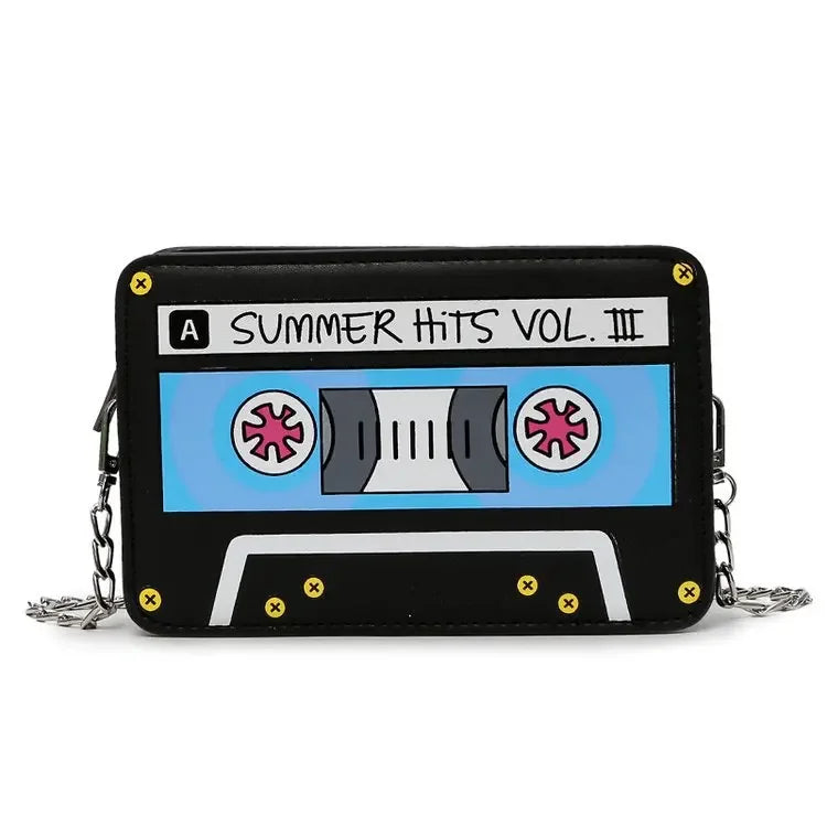 Summer Small Shoulder Bag - Tape Recorder Design, Cute Funny Cartoon PU Leather Chain Crossbody Bag for Women, Day Clutch