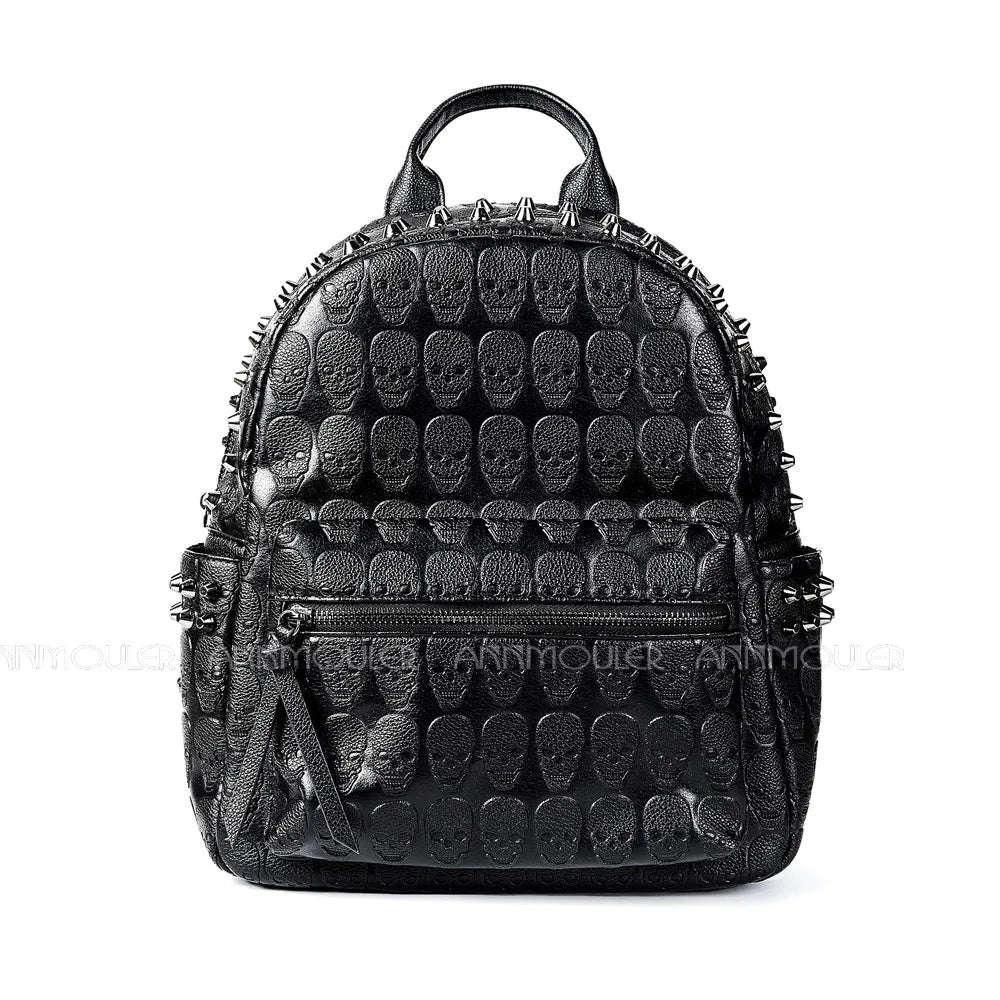 Annmouler Brand Designer Unisex Backpack – Black Skeleton Daypack, Punk Rivet School Bag, High-Quality Travel Bag