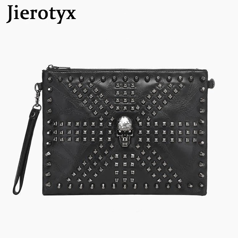 Black Skull Fashion Cosmetic Bag - Goth Rivet Shoulder Toiletry Organizer for Women,  Clutch Handbag