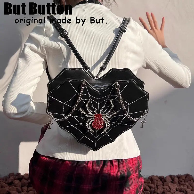 Harajuku Leather Punk Bag – Y2K Women’s Bling Spider Backpack, Gothic Lolita Crossbody Handbag for Girls