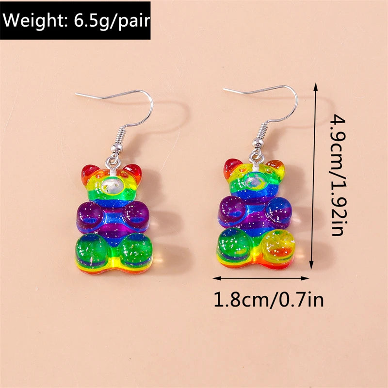 Cartoon Gummy Bear Drop Earrings - Animal Pendant Dangle Earrings for Women, Girls' Party Holiday Jewelry Gifts