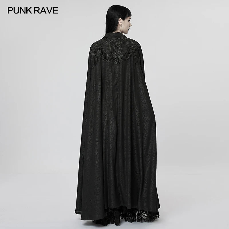 PUNK RAVE Women's Gothic Lapel Long Cloak - Butterfly Collar Thin Black Cape for Party, Club, and Halloween