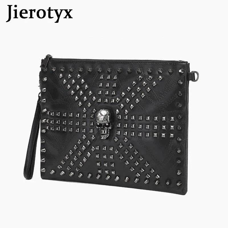 Black Skull Fashion Cosmetic Bag - Goth Rivet Shoulder Toiletry Organizer for Women,  Clutch Handbag