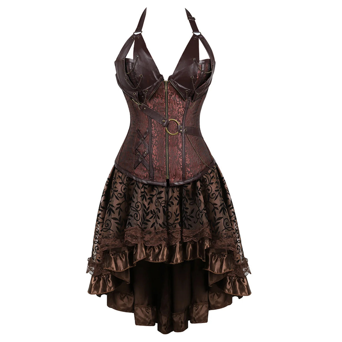 Leather Pirate Corset Dress – Steampunk Gothic Renaissance Bustier for Women, Plus Size Dance Party Costume