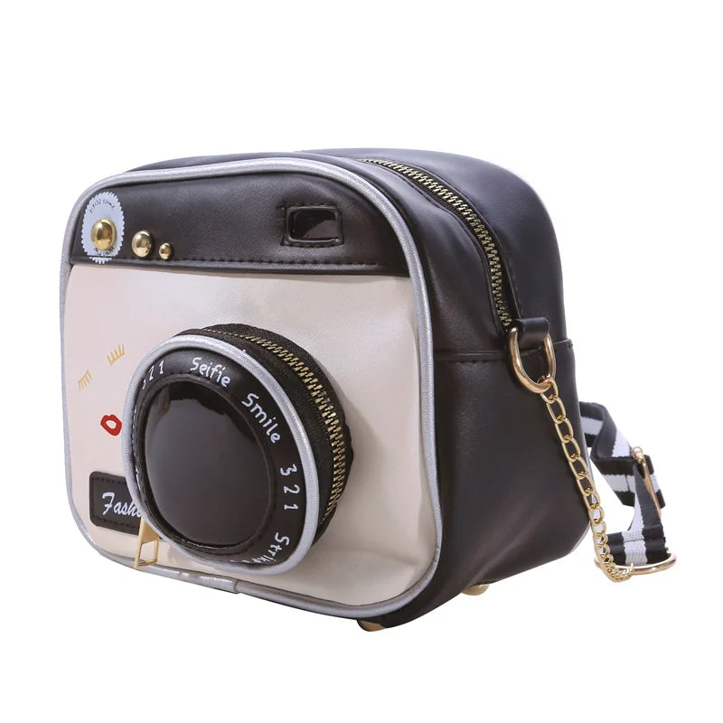 Retro Camera 3D Vintage Novelty Fashion Crossbody Messenger Style Handbag With Chain Strap