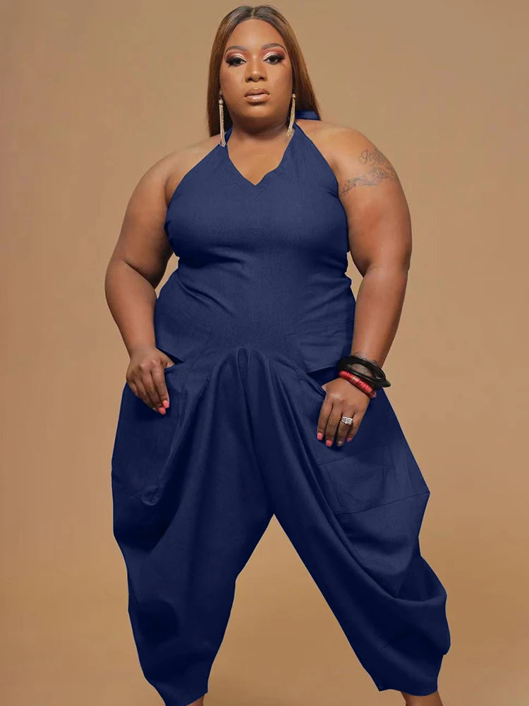 Ladies’ Halter Jumpsuit – Summer Streetwear Overalls, Plus Size One-Piece Outfit