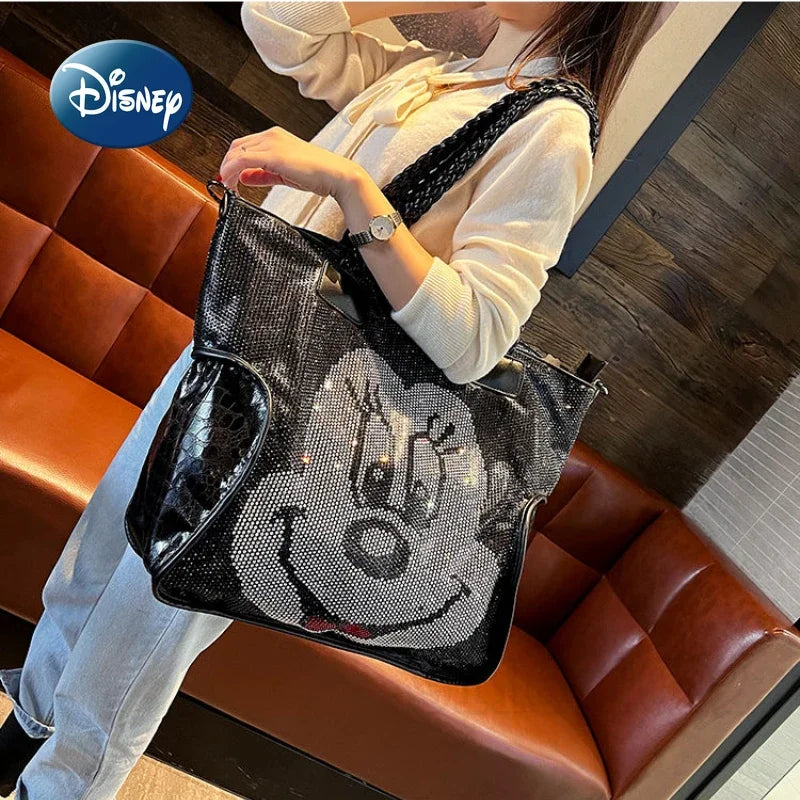 Disney Minnie Women's Handbag - Luxury Cartoon Shoulder Bag, Diamond Embellished, Large Capacity Fashion Tote