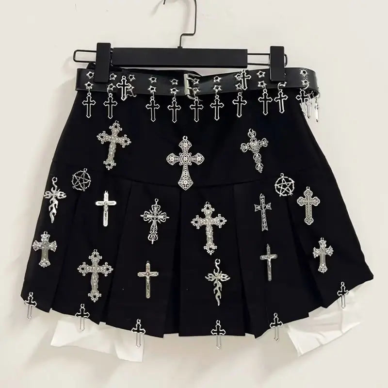 Gothic, Y2K, Punk, and Harajuku Short Skirts - Cross Skirt and Y2K Fashion