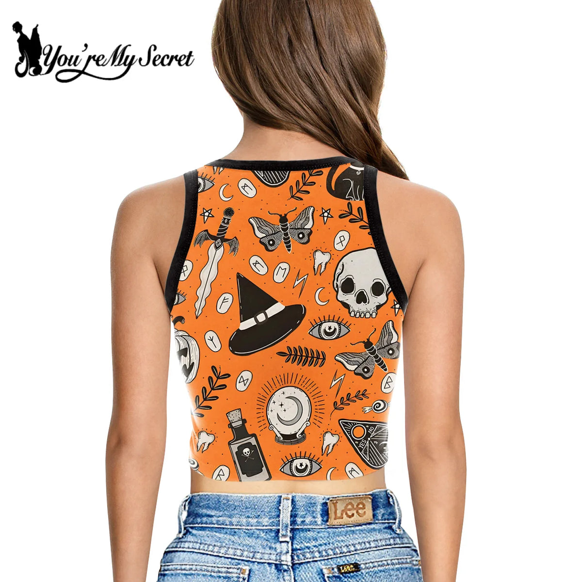 [You're My Secret] Women Square Neck Ribbed Tank Top Camisole Crop T-Shirt Street Cropped Y2k Crop Top Halloween Costume